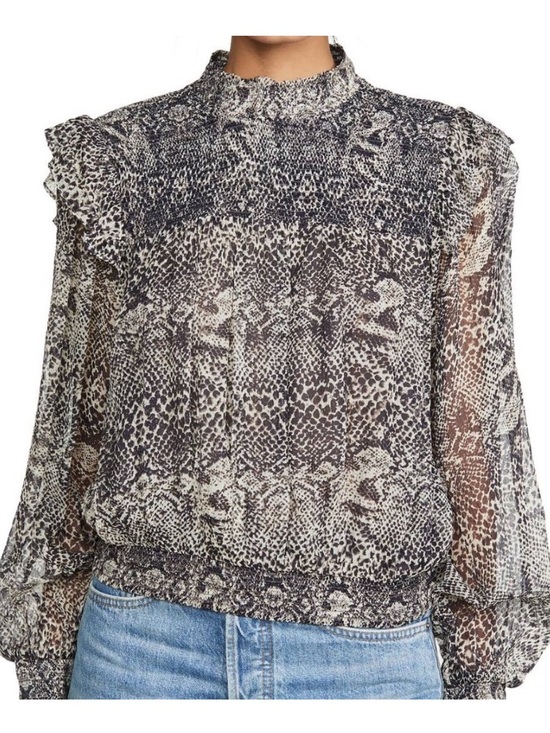 Free People Tops - Free People Roma Snakeskin Print Smocked High Neck Blouse Size L